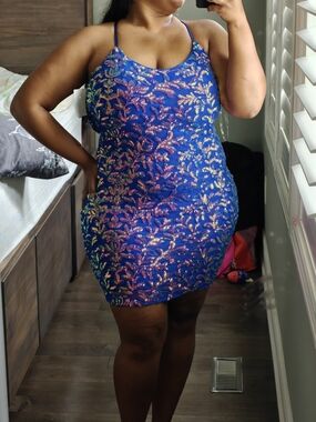 Blue Sequin Bodycon Mini Dress